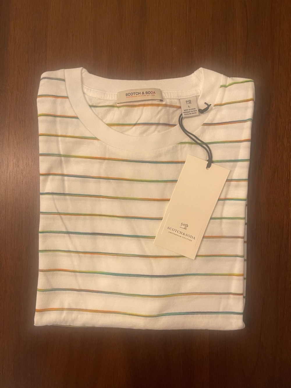 Scotch & Soda White Tee with Multicolor Thin Stripes